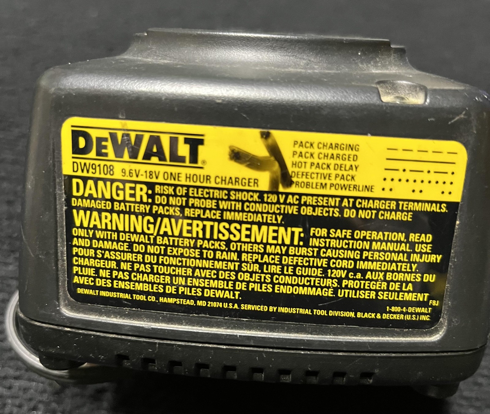 DEWALT DW9108 One Hour Battery Charger 9.6V-18V 120V AC Corded Power Tool Black