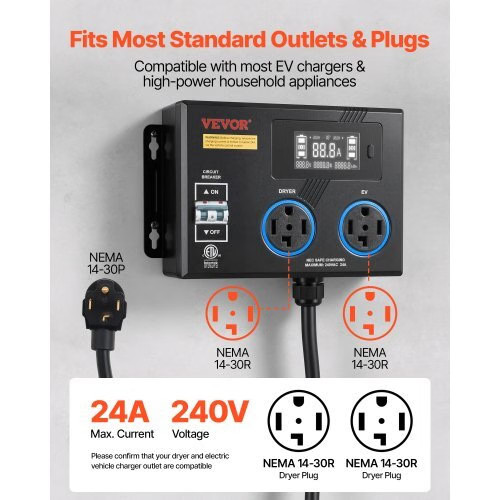 Automatic EV Charging Switch, NEMA 14-30, Splitter Switch for Dryer & EV Charge