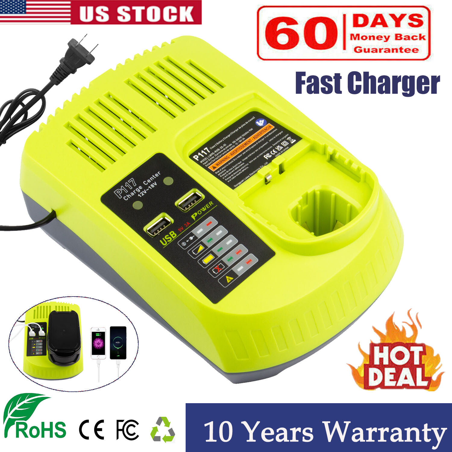 Rapid Charger P117 For RYOBI P108 18V One Plus High Capacity Lithium-ion Battery