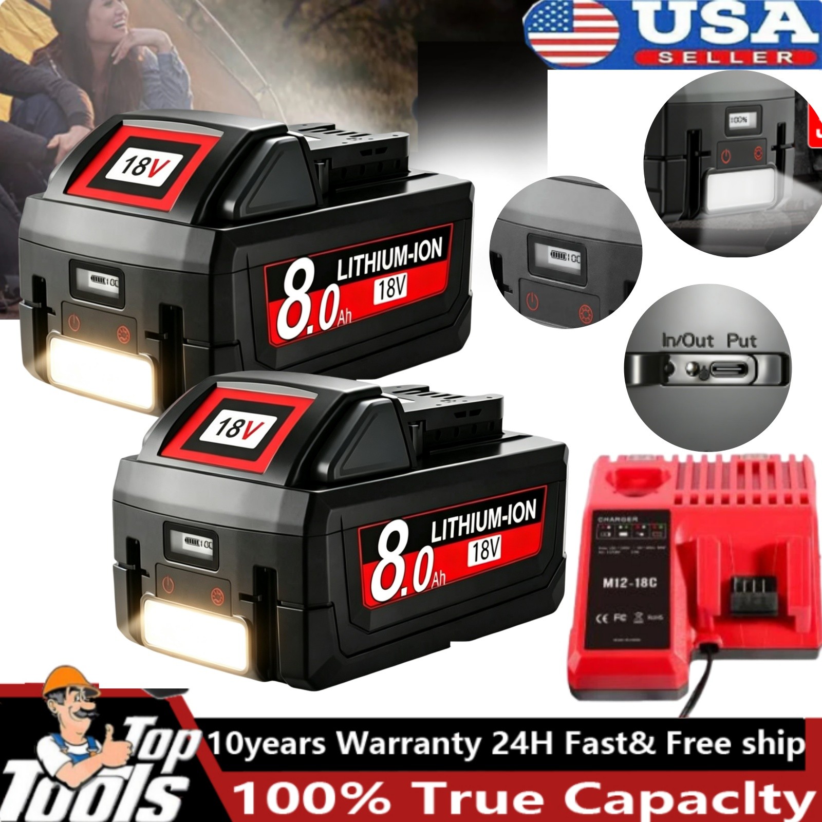 For Milwaukee for M18 Extended Lithium 8.0Ah LCD Battery /Dual Charger