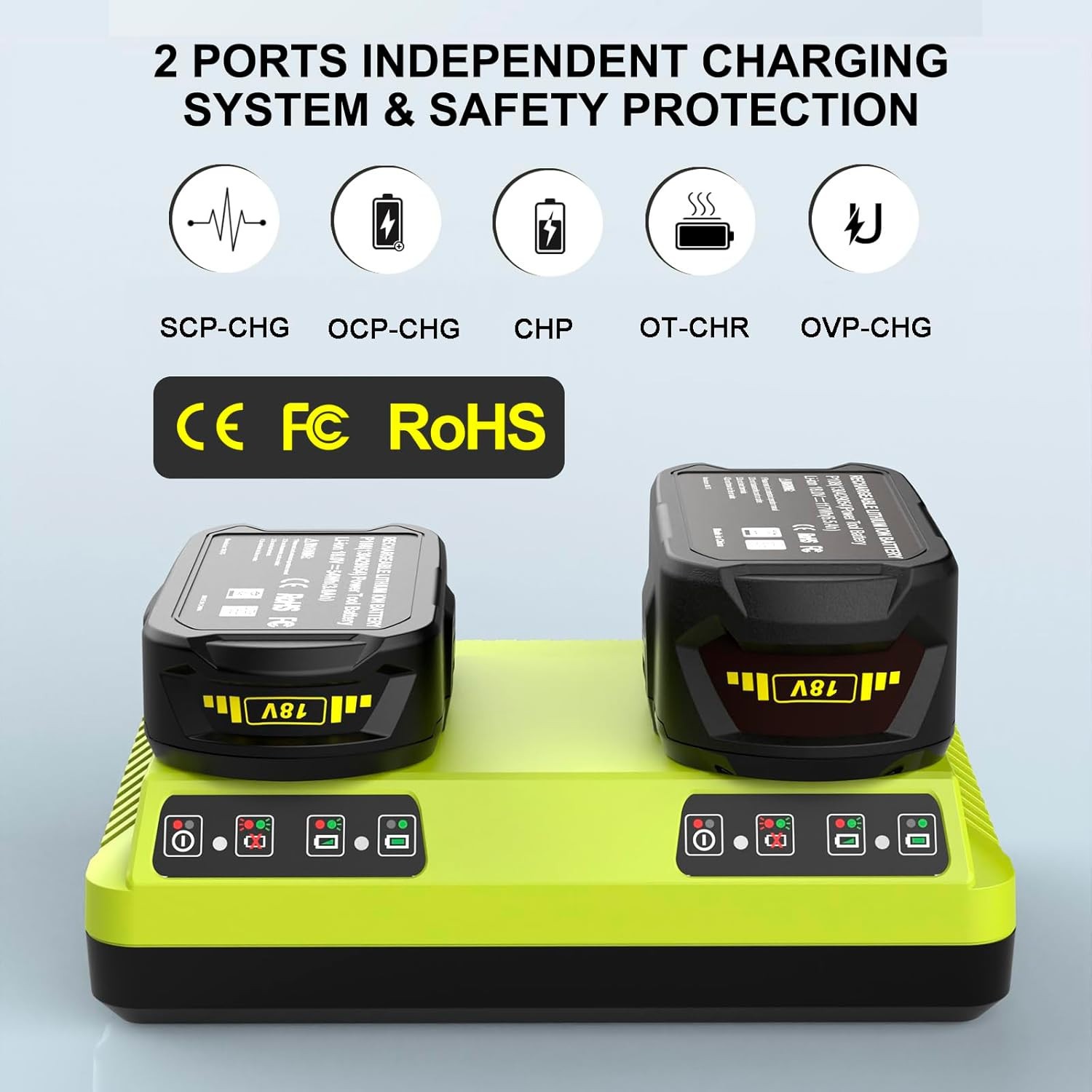18V Dual Port Charger for Ryobi P117 P108 PBP005 Lithium-Ion NiCad NiMh Battery