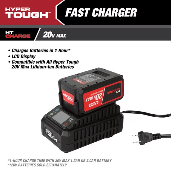 Hyper Tough Fast Charger for 20V Max Lithium-Ion Batteries