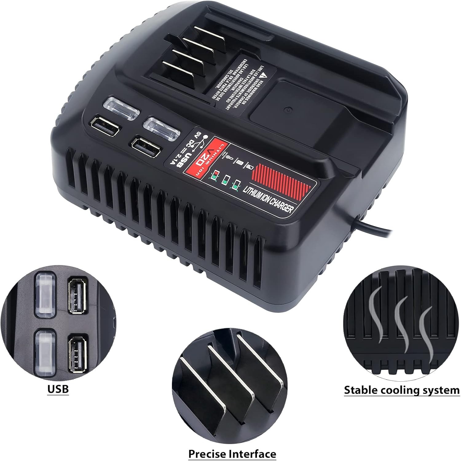 Dual USB 20V Battery Charger for Craftsman V20 Batteries CMCB104 CMCB202 CMCB201