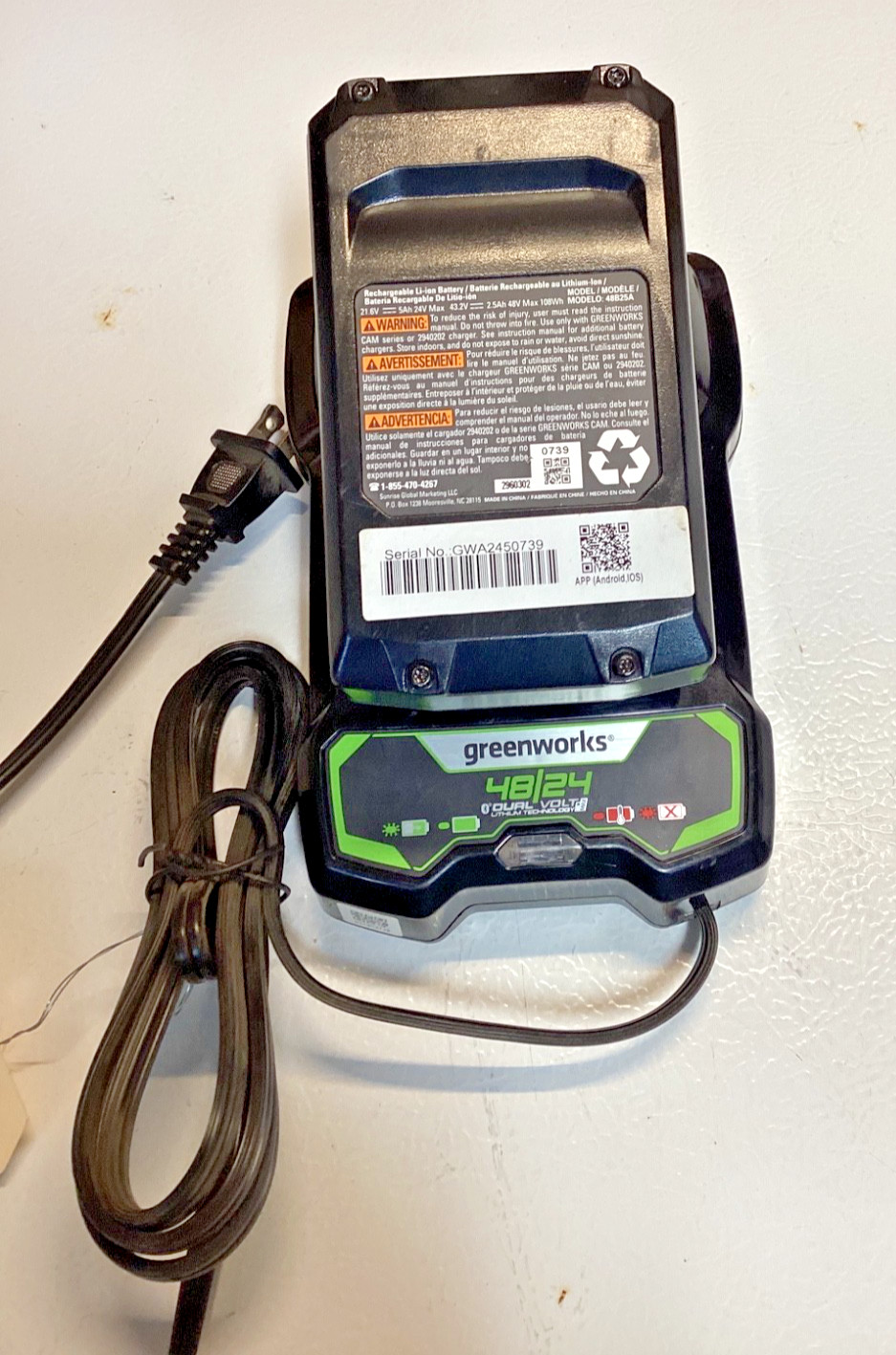 Genuine Greenworks 48V 24V 5Ah Lithium Battery & Charger Combo CAM803 48B25A