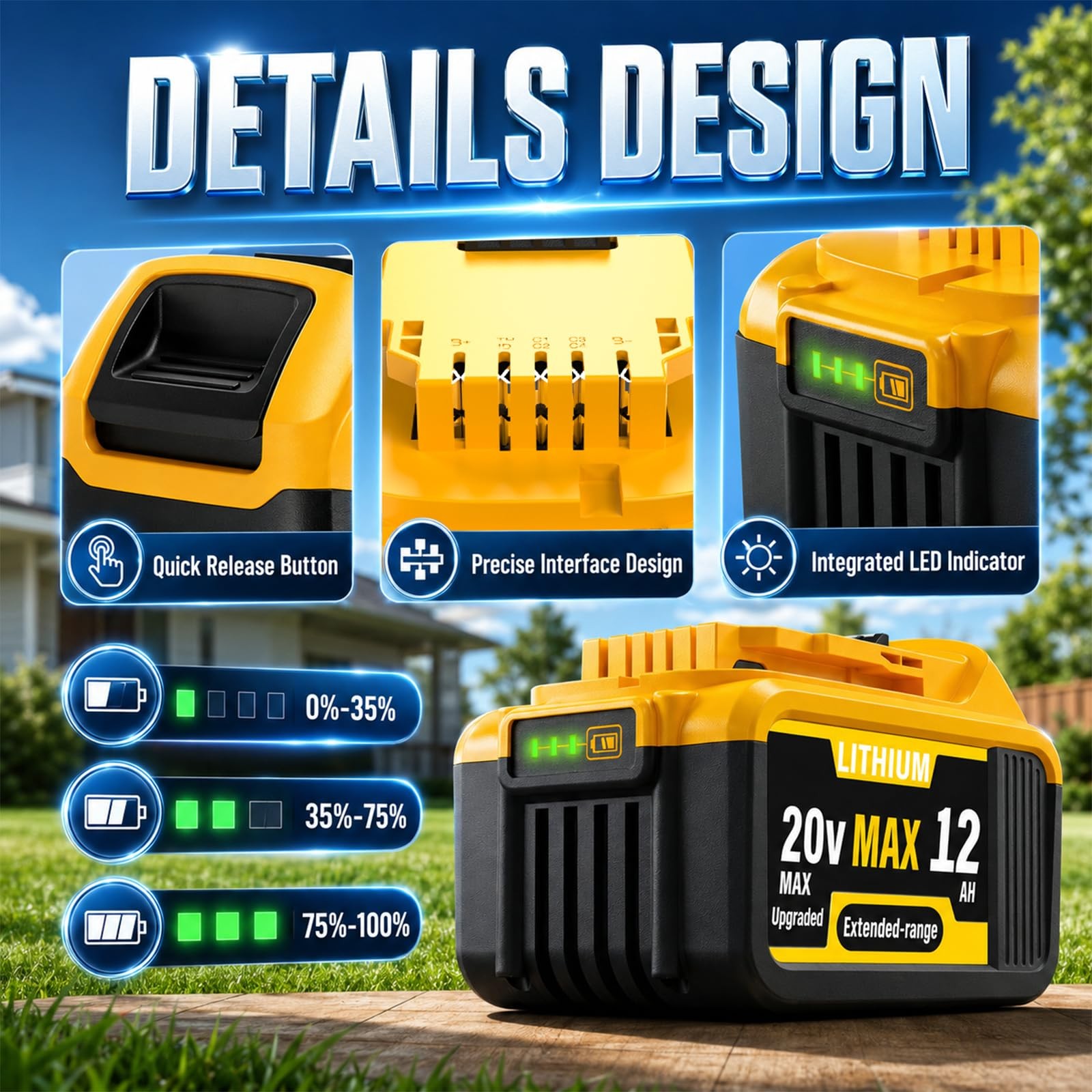 Qqf 6 Packs 12000Mah Extended Runtime Lithium Battery Replacement For Dewalt