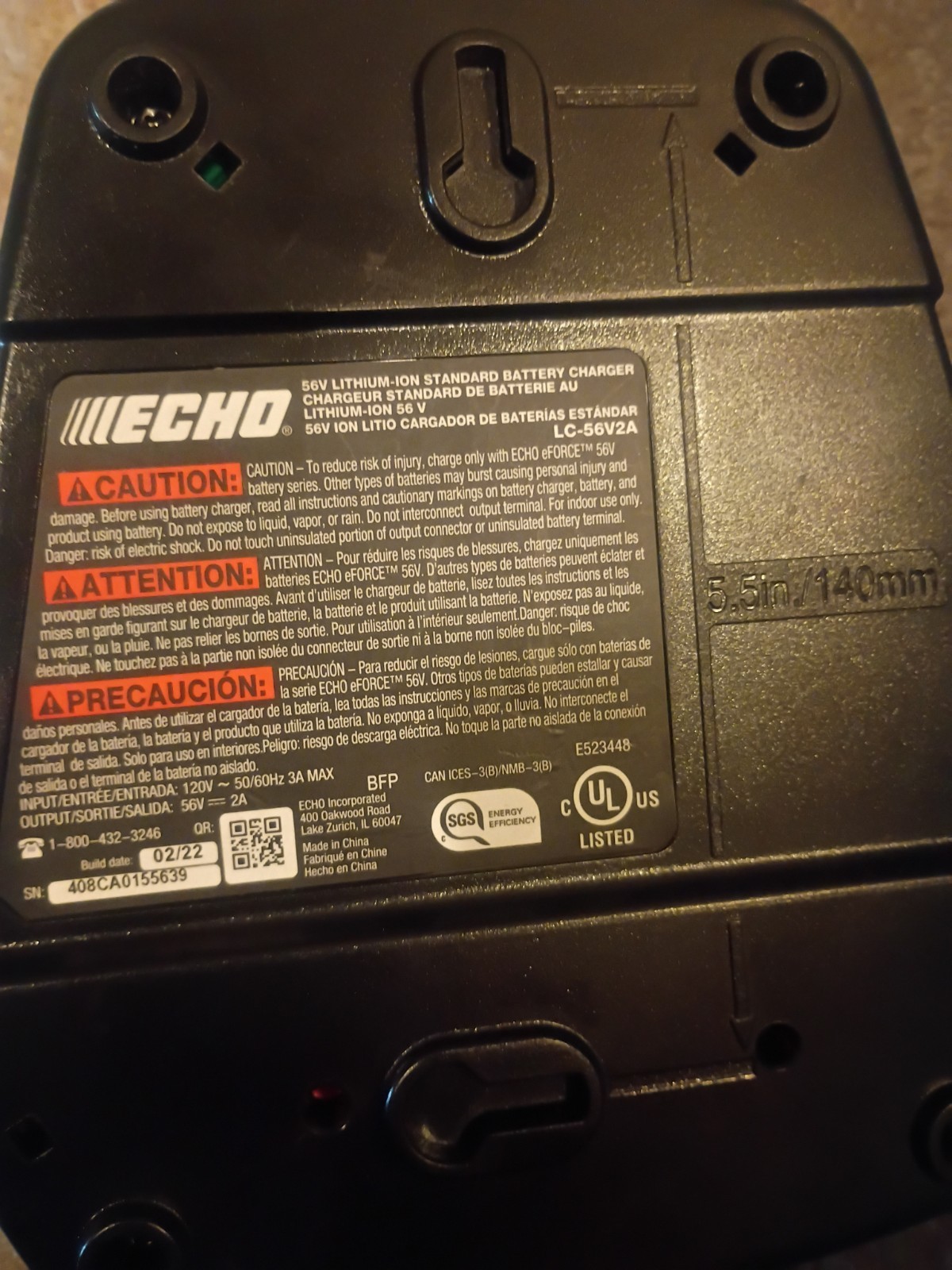 Echo eFORCE™ 56V Lithium-Ion Standard Charger, Model LC-56V2A *