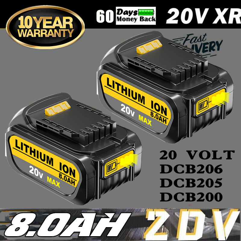 1-2 For DeWalt 20V 20 Volt Max XR 8.0AH Lithium Battery DCB206-2 DCB205-2 DCB200
