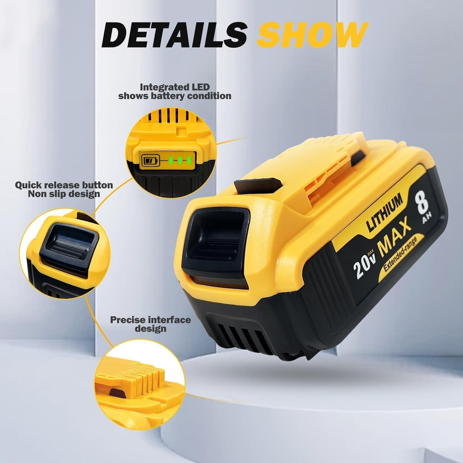 Tovlvta 4 Packs 8000Mah Replacement For Dewalt 20V Max Battery Lithium-Ion