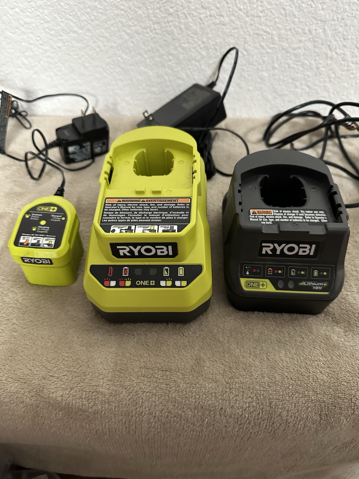 (LOT OF 3) Ryobi Battery Charger Kit – Chargers Only Working P119 PCG002 P118B