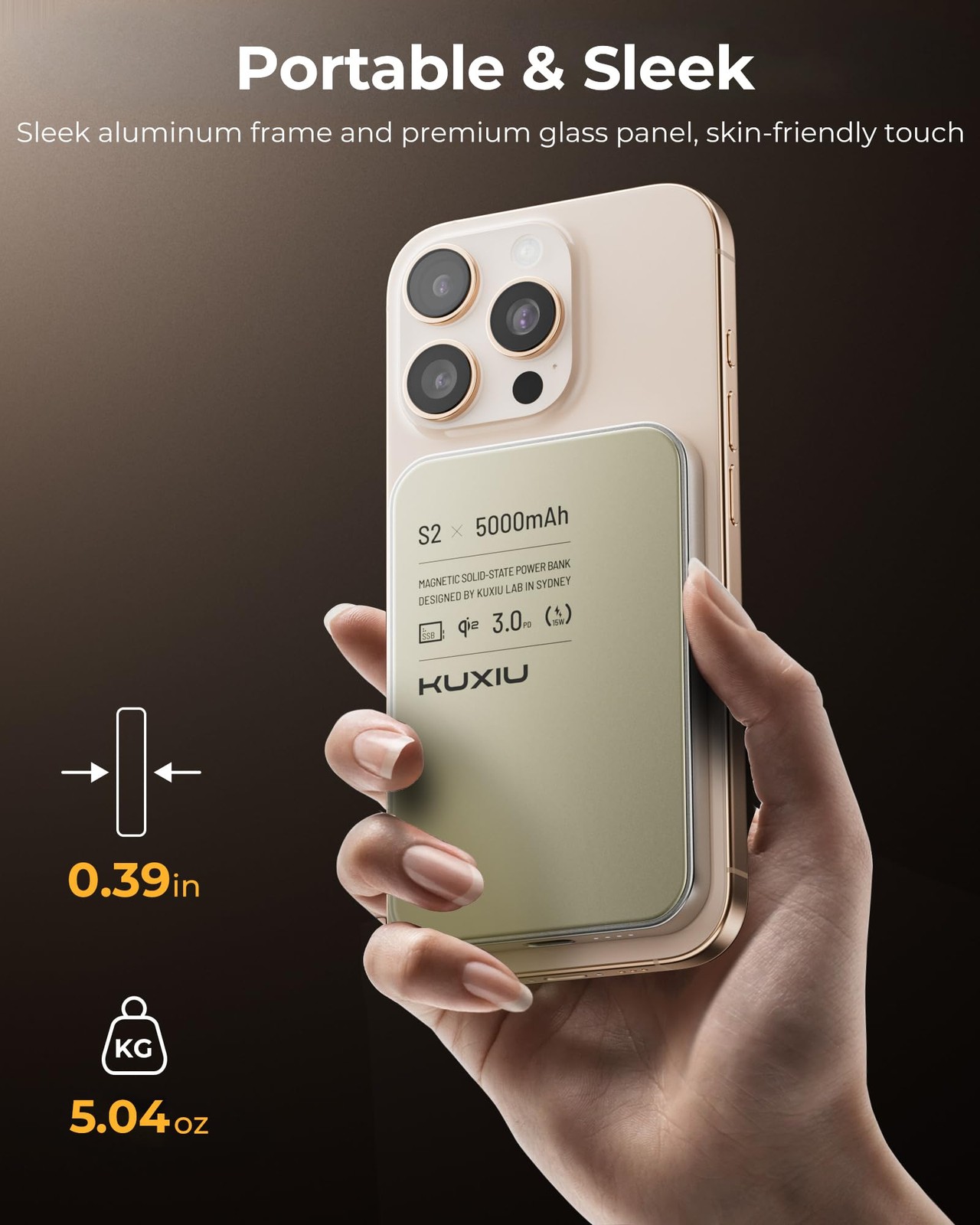 KU XIU 2025 Solid-State Magnetic Portable Charger 5000mAh, Qi2-Certified 15W Wir