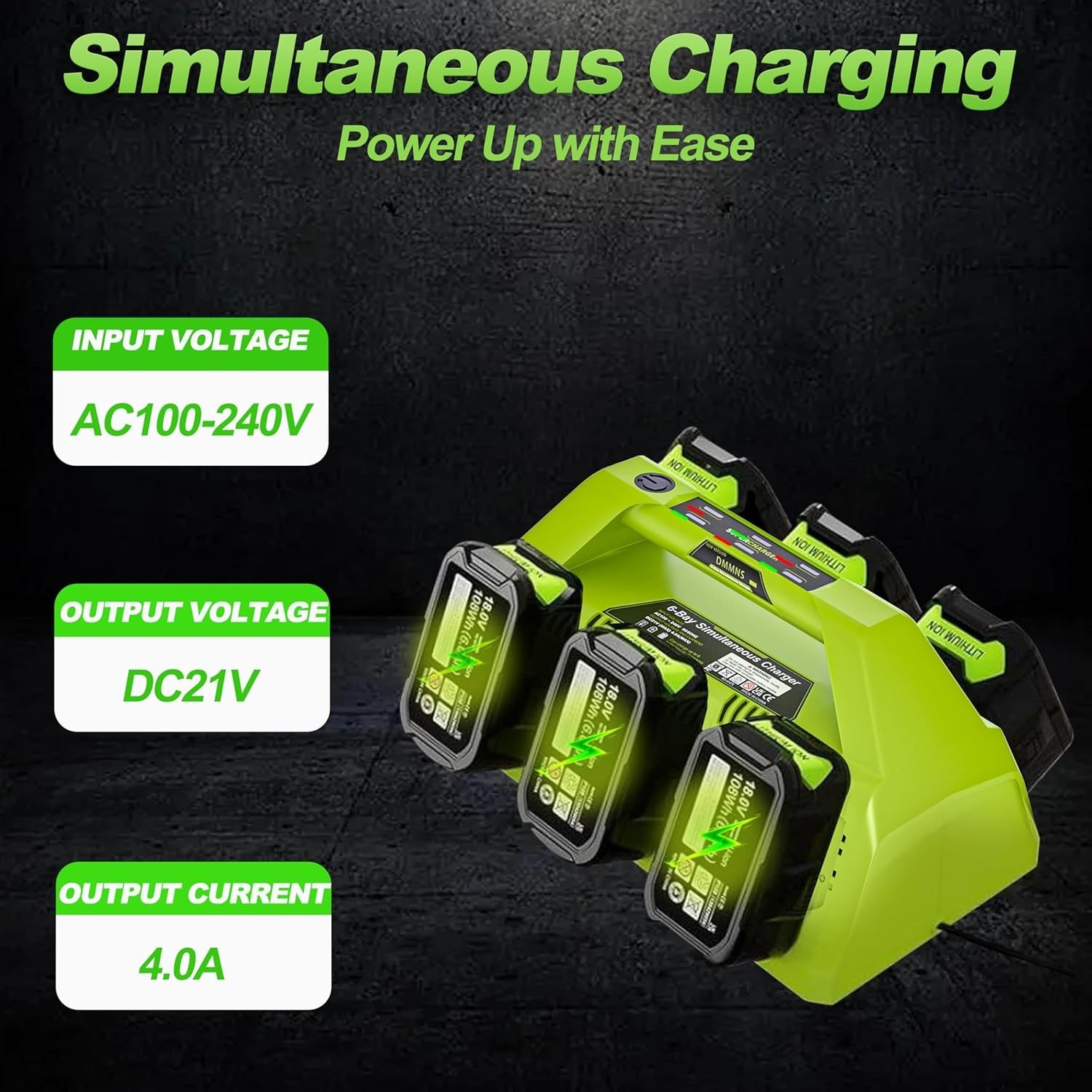 Simultaneous 6-Port Charger for Ryobi 18V P135 PCG002 PCG004 PCG005 PCG008