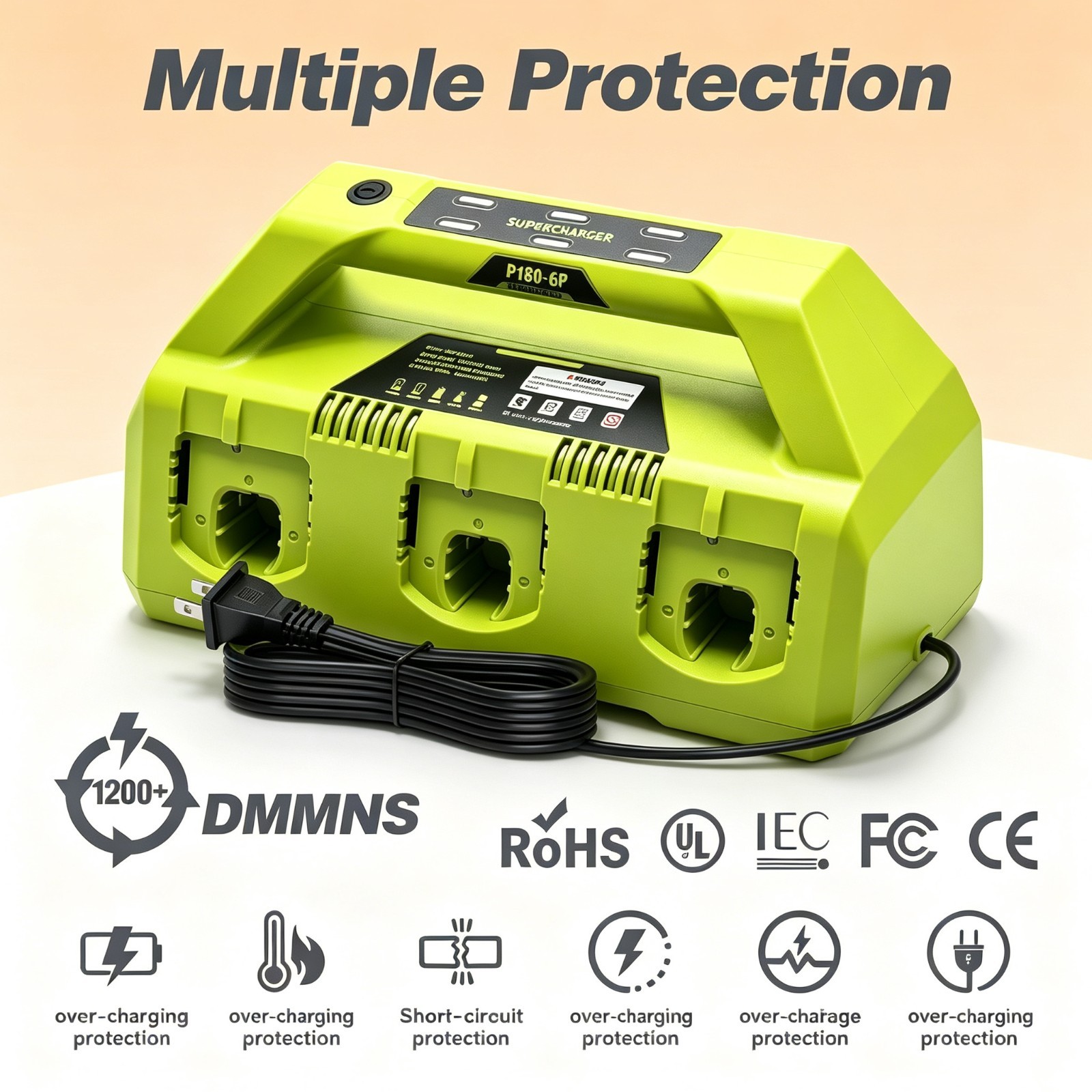 4A 6-Port Rapid Charging Station Compatible with Ryobi 18V P135 PCG005 P118 P117