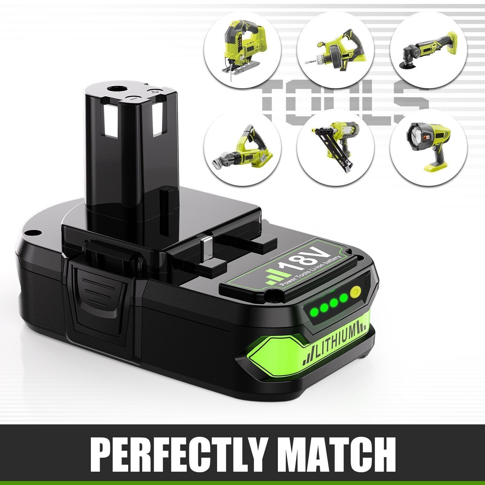 For RYOBI P108 18V One Plus High Capacity Battery /Charger 18V Lithium-Ion 8.0Ah
