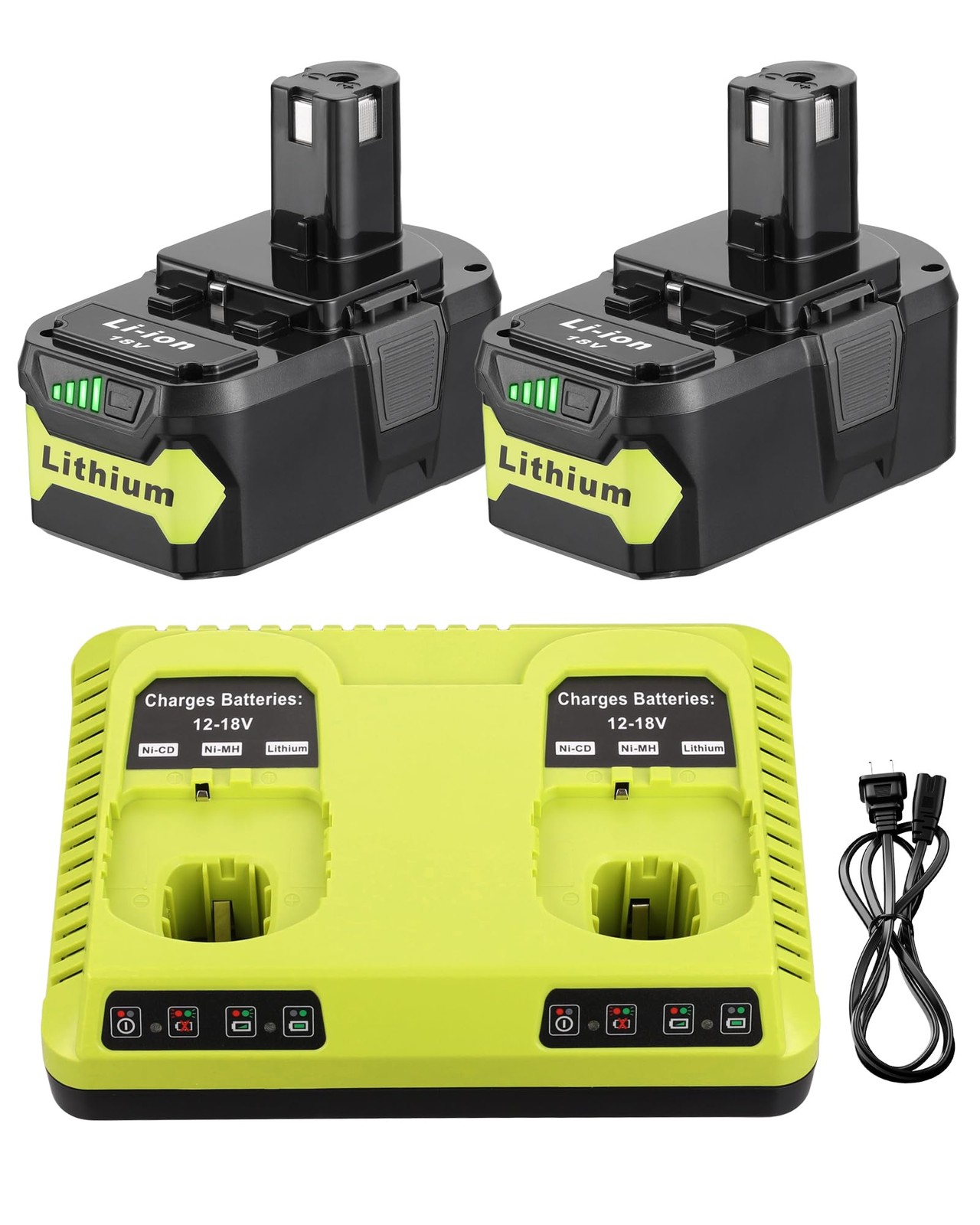 UTRBATT 2Pack 6.5Ah 18V Battery with Charger Replacement for Ryobi Green