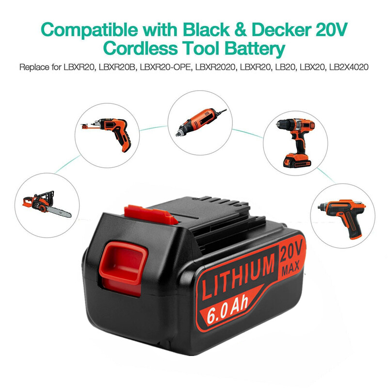 8.0Ah 20V MAX Battery for Black + Decker 20V Lithium LB20 LBX20 LB2X4020 LBXR20
