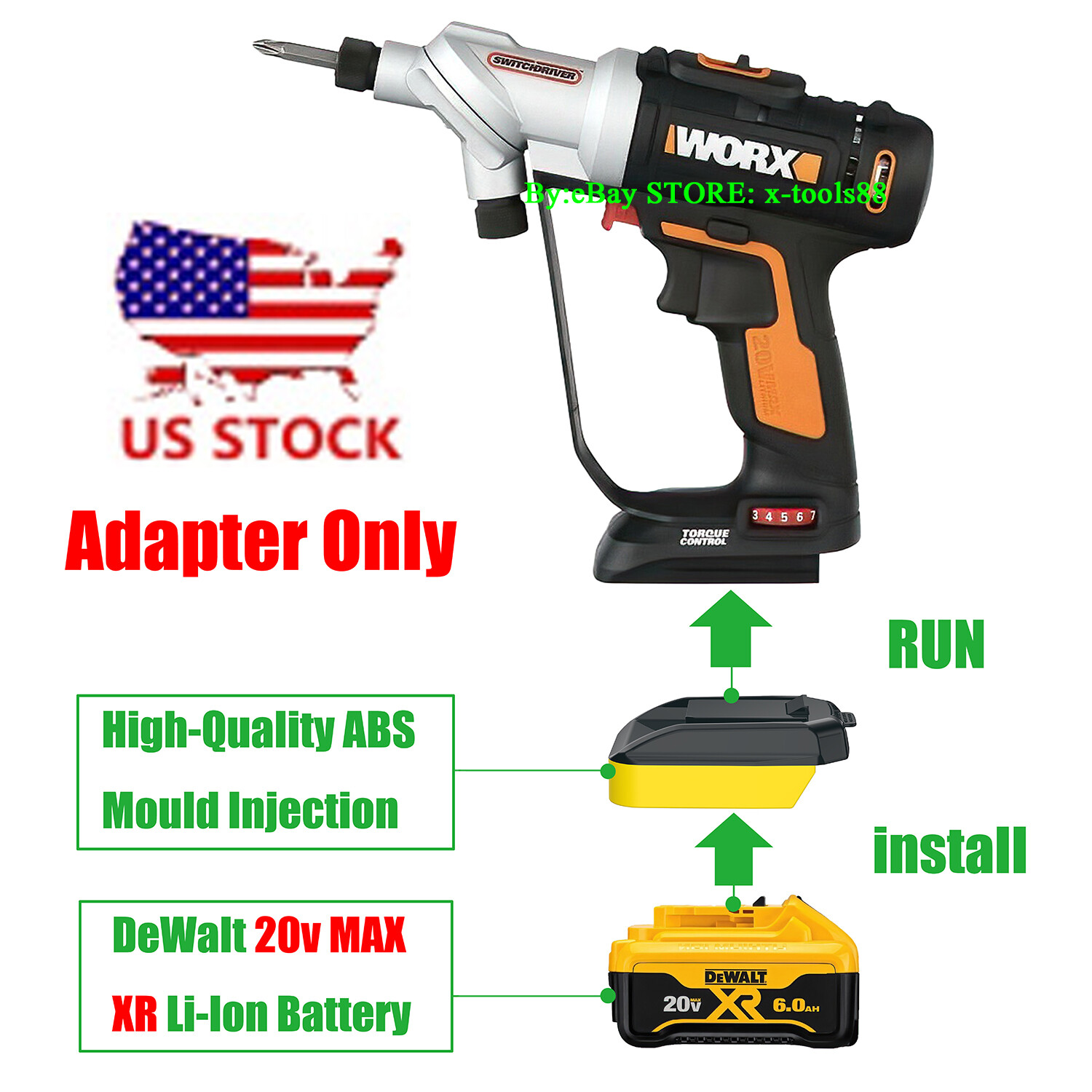 1x Adapter For DeWalt 20v MAX Li-ion Battery To WORX 20v WA3520/3525/3575 Models