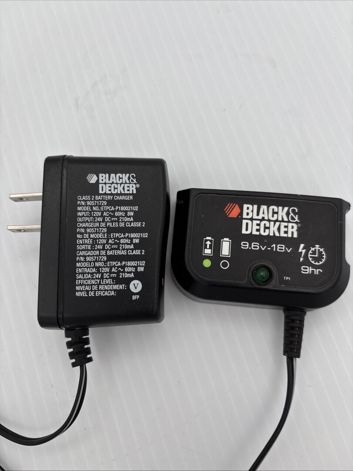 Genuine Black & Decker 9.6-18v Battery Charger ETPCA-P180021U2 P/N 90592363 OEM
