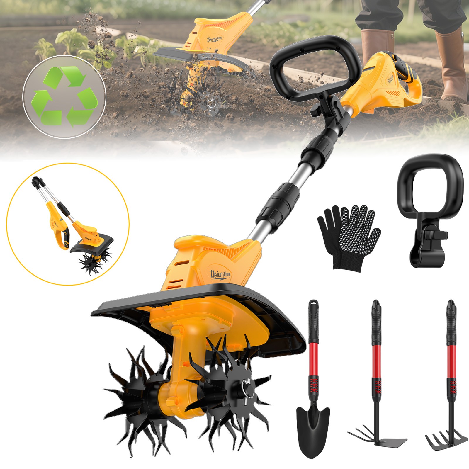 500W Cordless Electric Tiller Cultivator 310RPM For DEWALT 20V MAX Battery