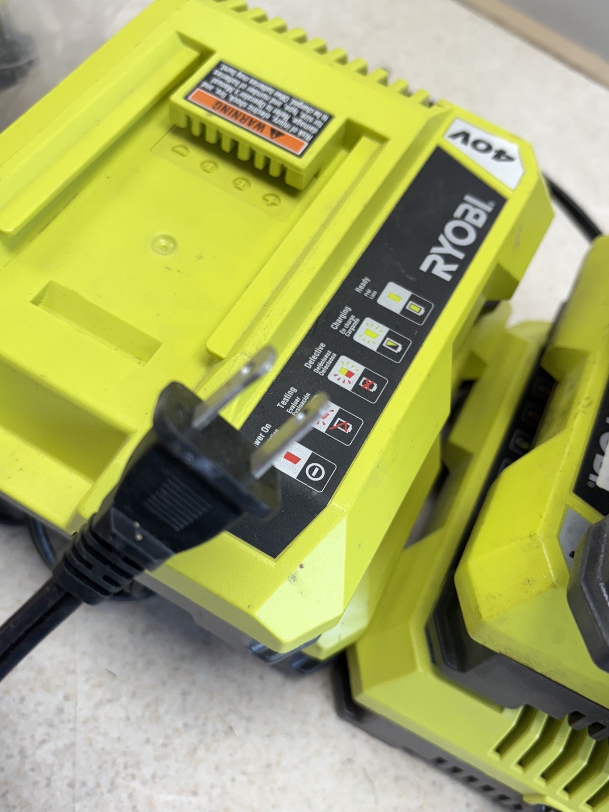 lot of 2 Ryobi40V Lithium-Ion Battery Rapid Charger 40-Volt used