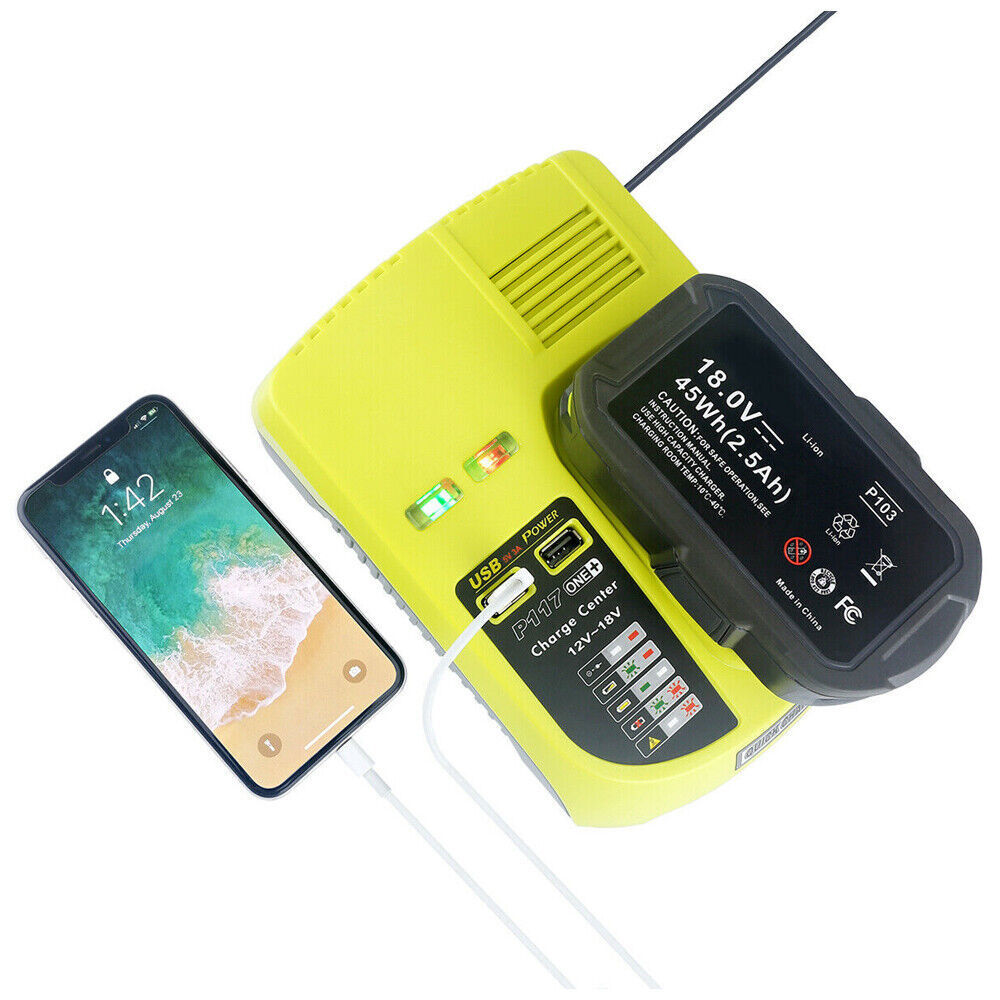 P117 Battery Charger For RYOBI One Plus High Capacity 18Volt Lithium-Ion P108