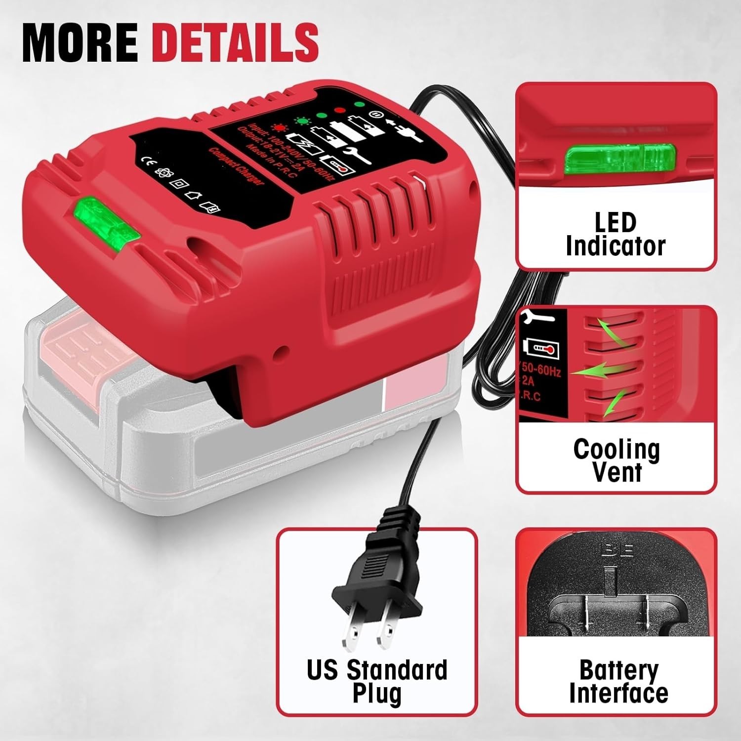 Compact Bauer 20V Battery Charger – Travel-Ready 110V Input, LED Charging Status