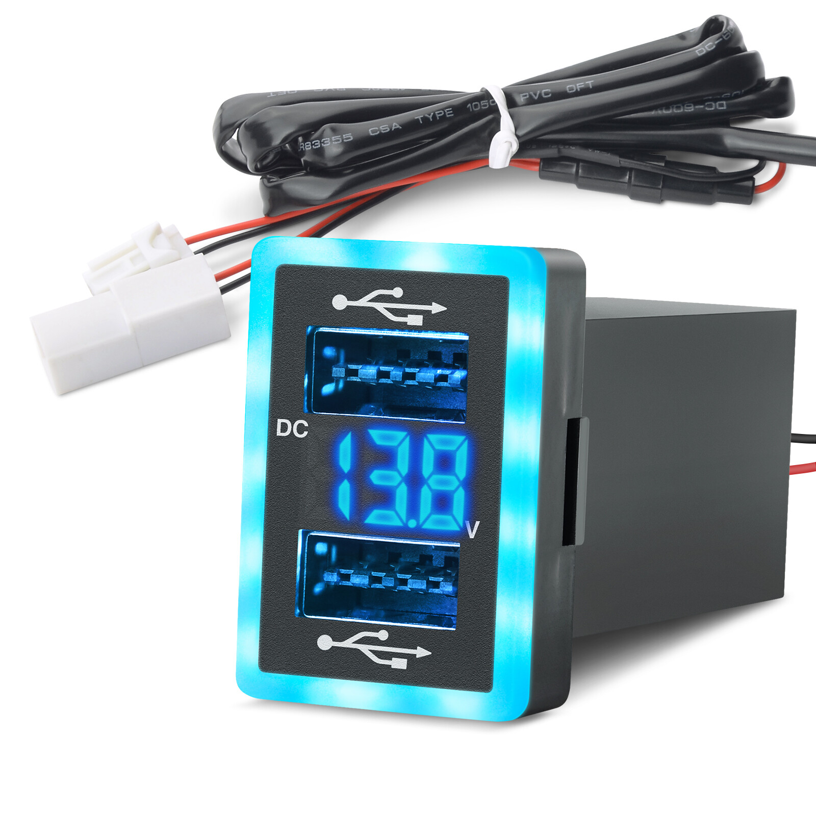 MICTUNING 6.4A Dual USB QC3.0 Quick Charger LED Voltmeter for Toyota 1.3″