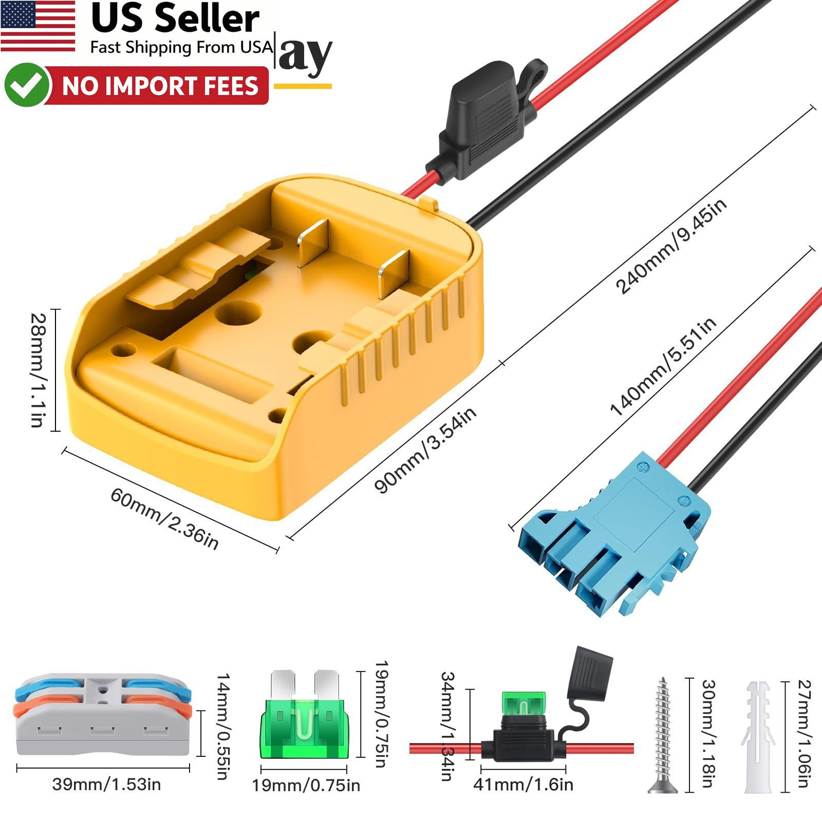KOEZEOI Power Wheels Adapter for Dewalt 20V Battery 1-Pack, Yellow