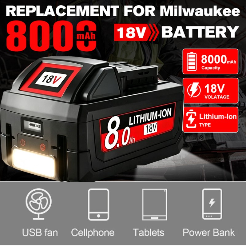 For Milwaukee for M18 Extended Lithium 8.0Ah LCD Battery /Dual Charger