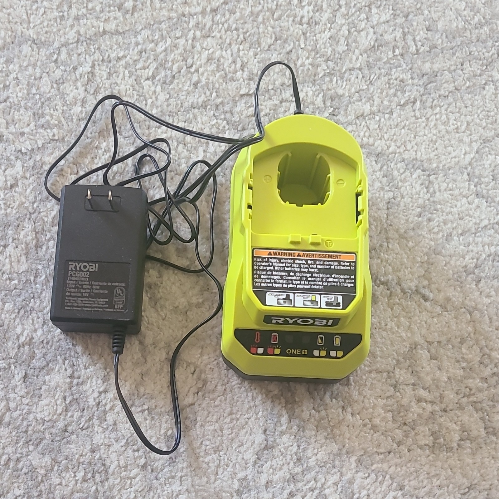 RYOBI ONE+ 18V Lithium Battery Charger PCG002 Green w/ Power Adapter