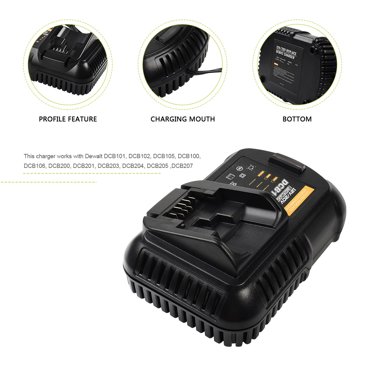 For Dewalt 18V & 20V Max Lithium Ion Battery Charger replaces DCB107 & DCB100