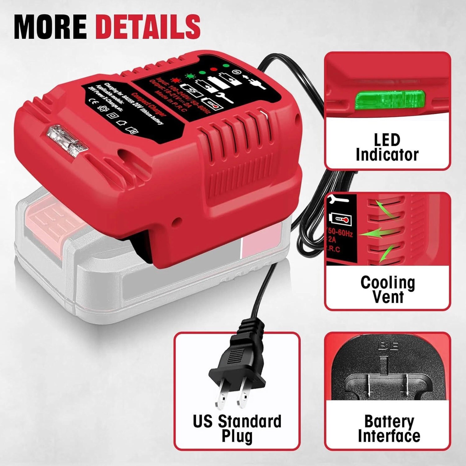 Hypermax Series 20V 2A Charger for Bauer Batteries with LED Indicator Light