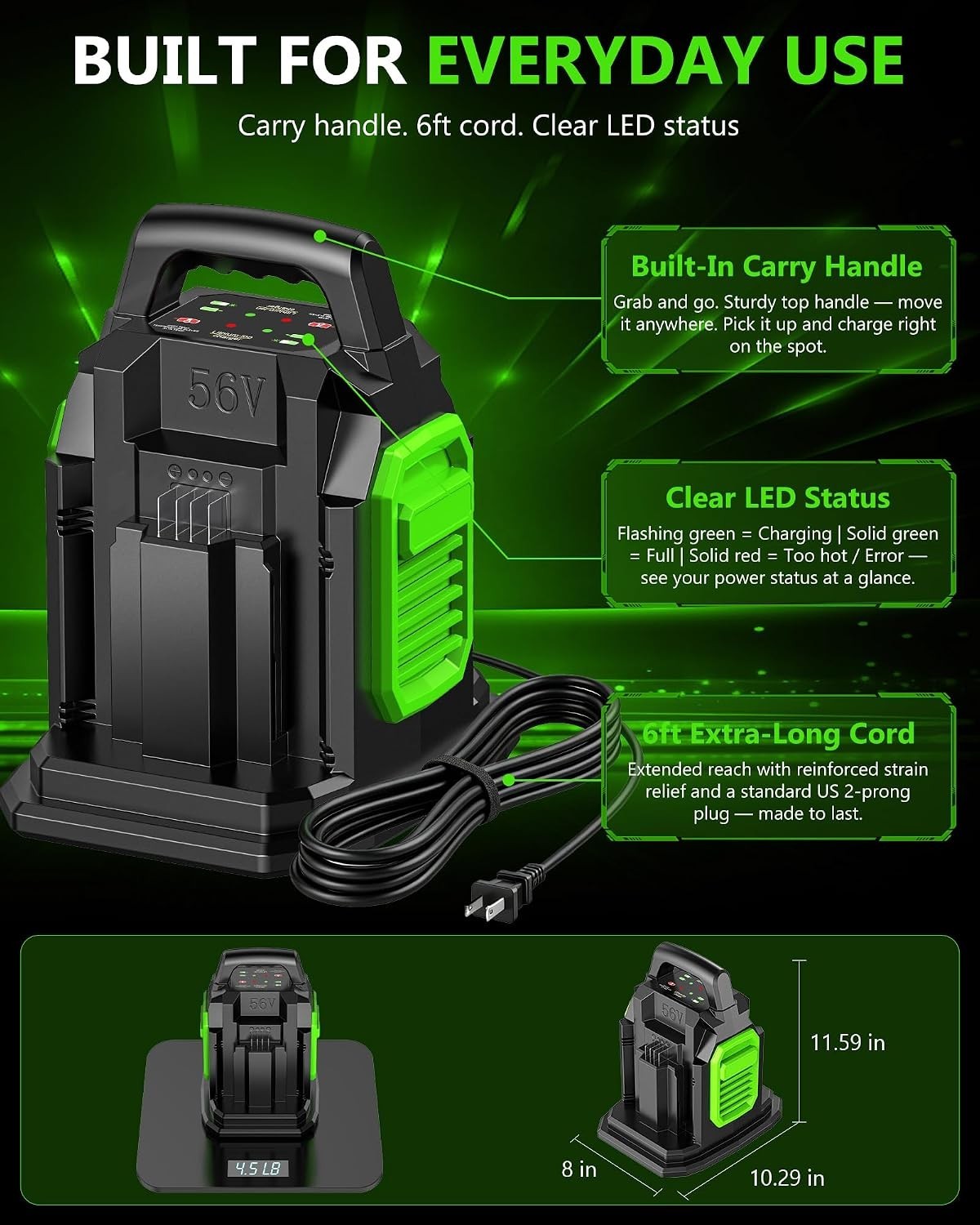 For EGO Power+ 56Volt Lithium-ion Battery Rapid Dual Ports Charger CH2800D 56V