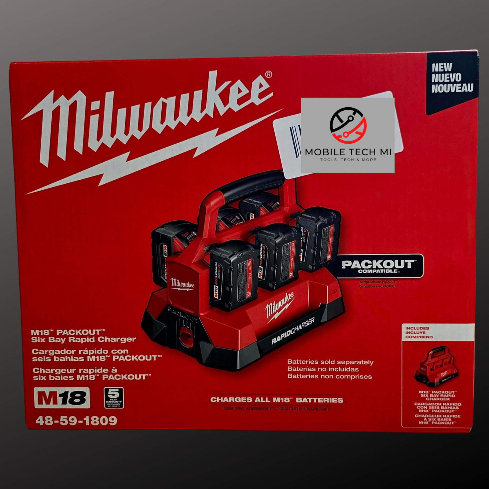 Milwaukee M18 PACKOUT Six 6 Bay Rapid Battery Charger 48-59-1809 – New in Box
