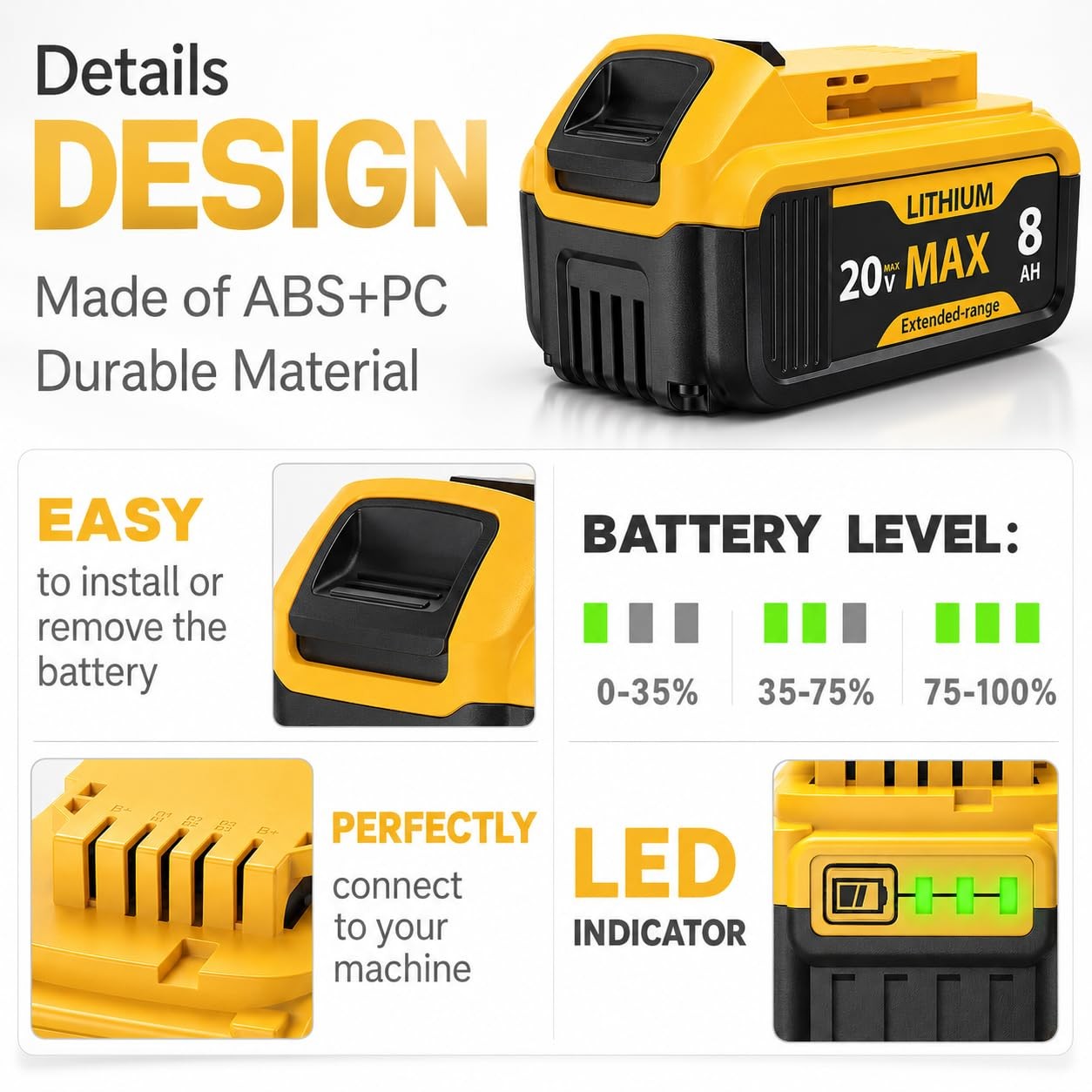 Wwc 6-Pack 8000Mah Lithium-Ion For Dewalt 20V Max Dcb200 Dcb201 Dcb204 Dcb206