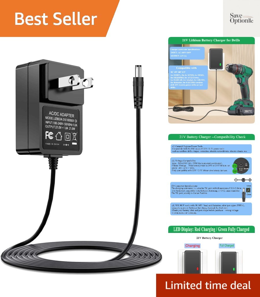 21V Lithium Battery Charger, 21Volt 1A 21W for DC 20V 21V Battery Charger.