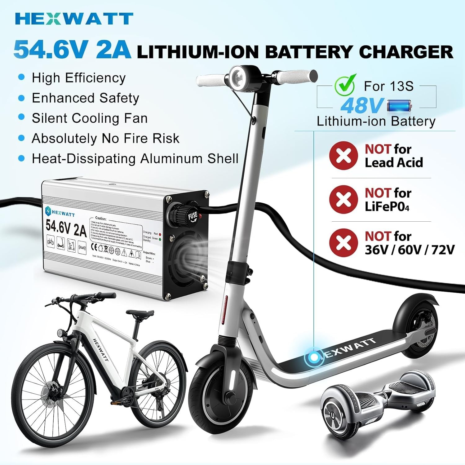 54.6V 2A Charger for 48V Lithium-ion Battery -]