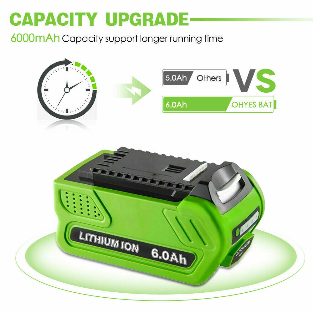 40V 6.0Ah For Greenworks G-MAX Lithium Battery 29472 29462 29252 20202 40 Volt