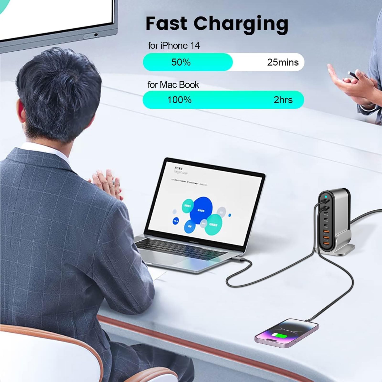Dengwenqiang Usb C Charger – 285W Gan 8 Port Charging Station Tower Hub For