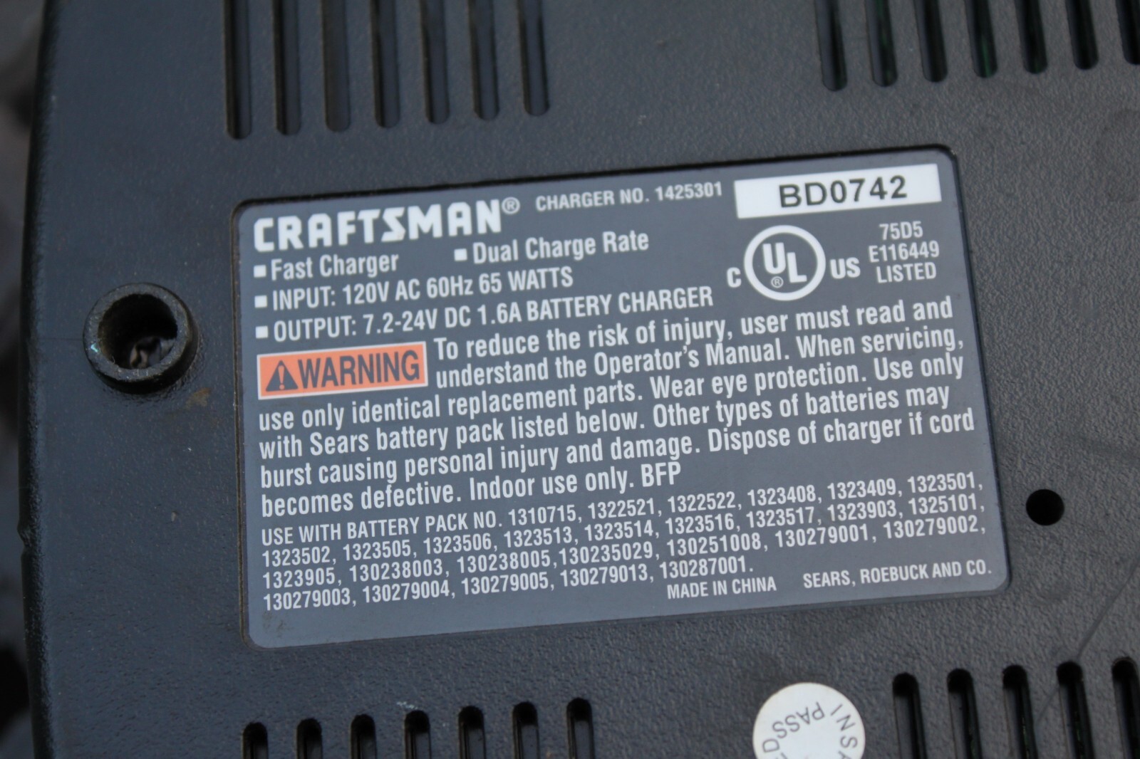 Craftsman 1425301 Hour Fast Multi Battery Charger for assorted 7.2v – 24v WORKS