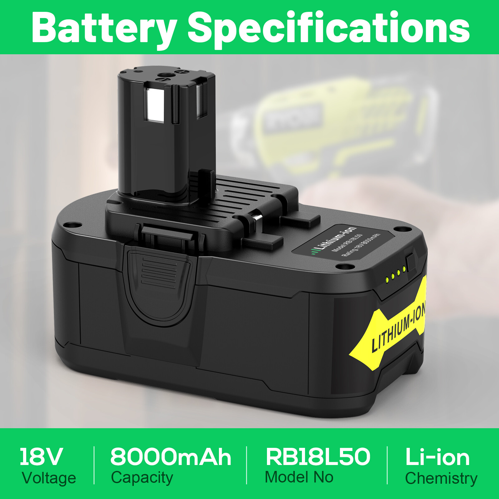 8.0Ah For RYOBI P108 18V Lithium-Ion High Capacity Battery 18 Volt For One Plus