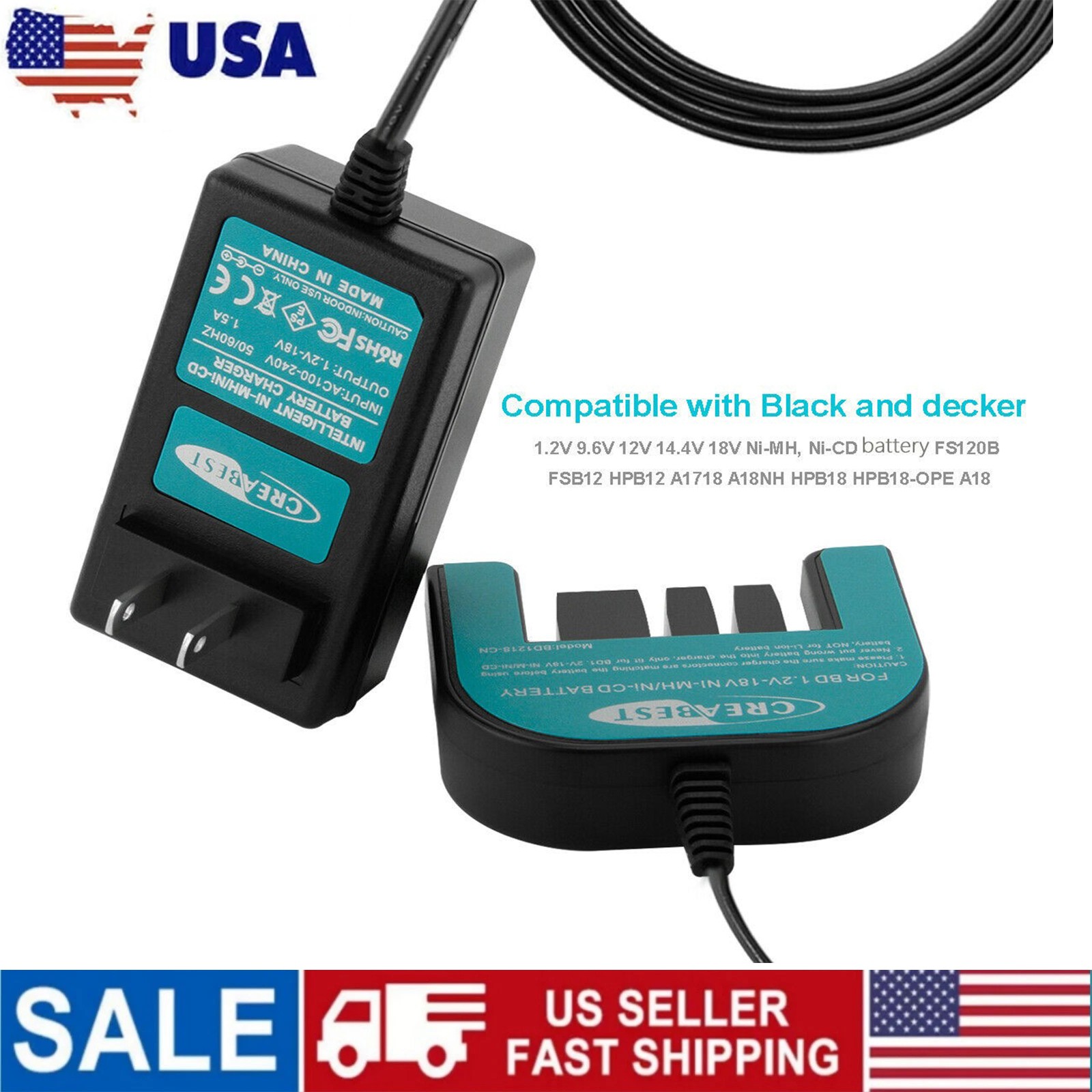 9.6V-18V US Charger For Black&Decker A18 A1718 A12 A1712 A14 A144 HPB14 Battery