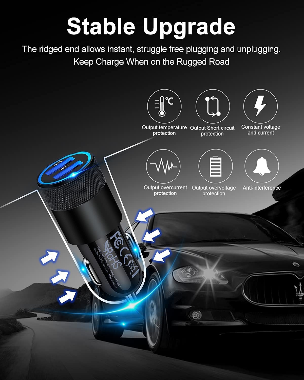 Ailkin Car Charger 2Pack/3.4A Charge Dual Port Usb Cargador Carro Lighter