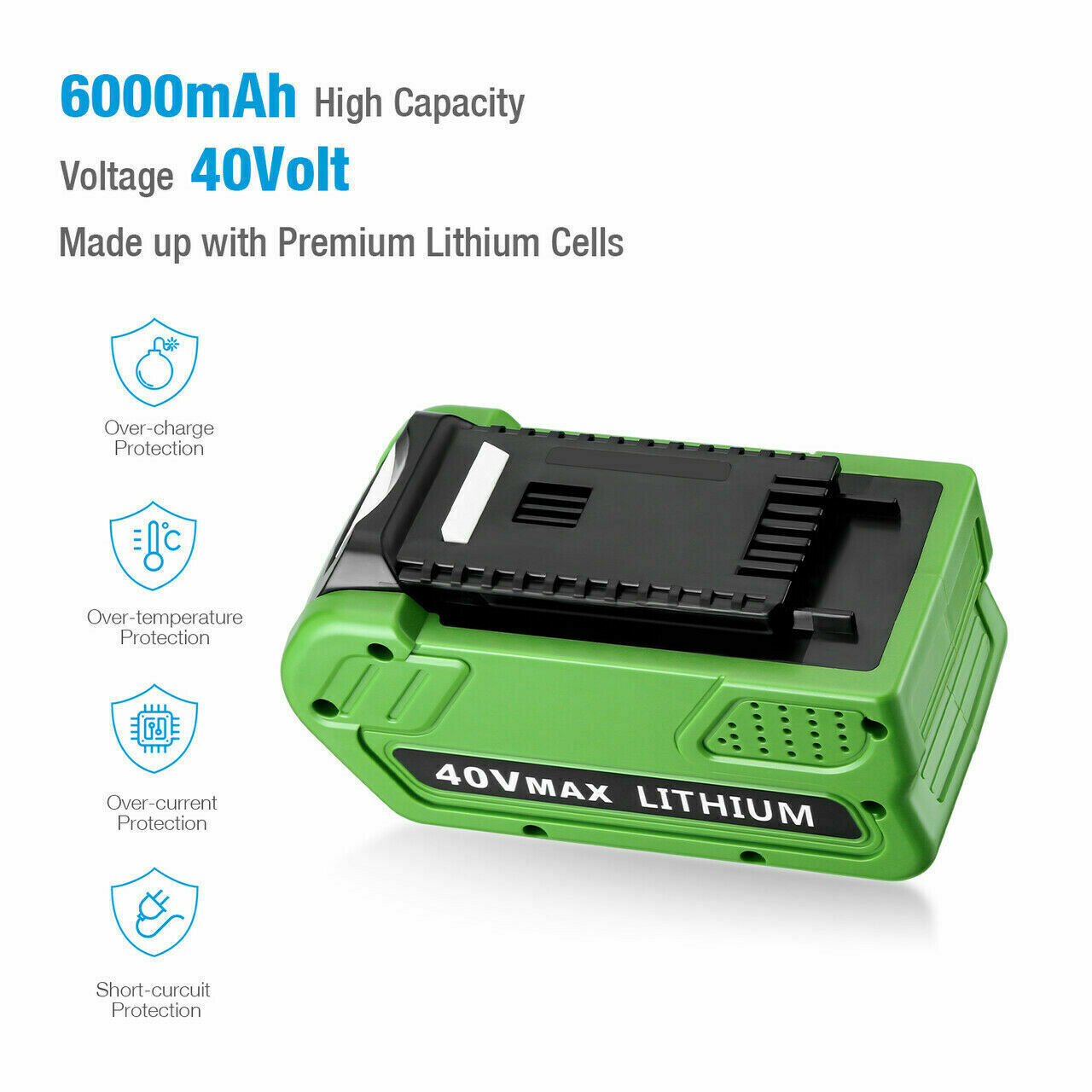 40V 6.0Ah For Greenworks G-MAX Lithium Battery 29472 29462 29252 20202 40 Volt