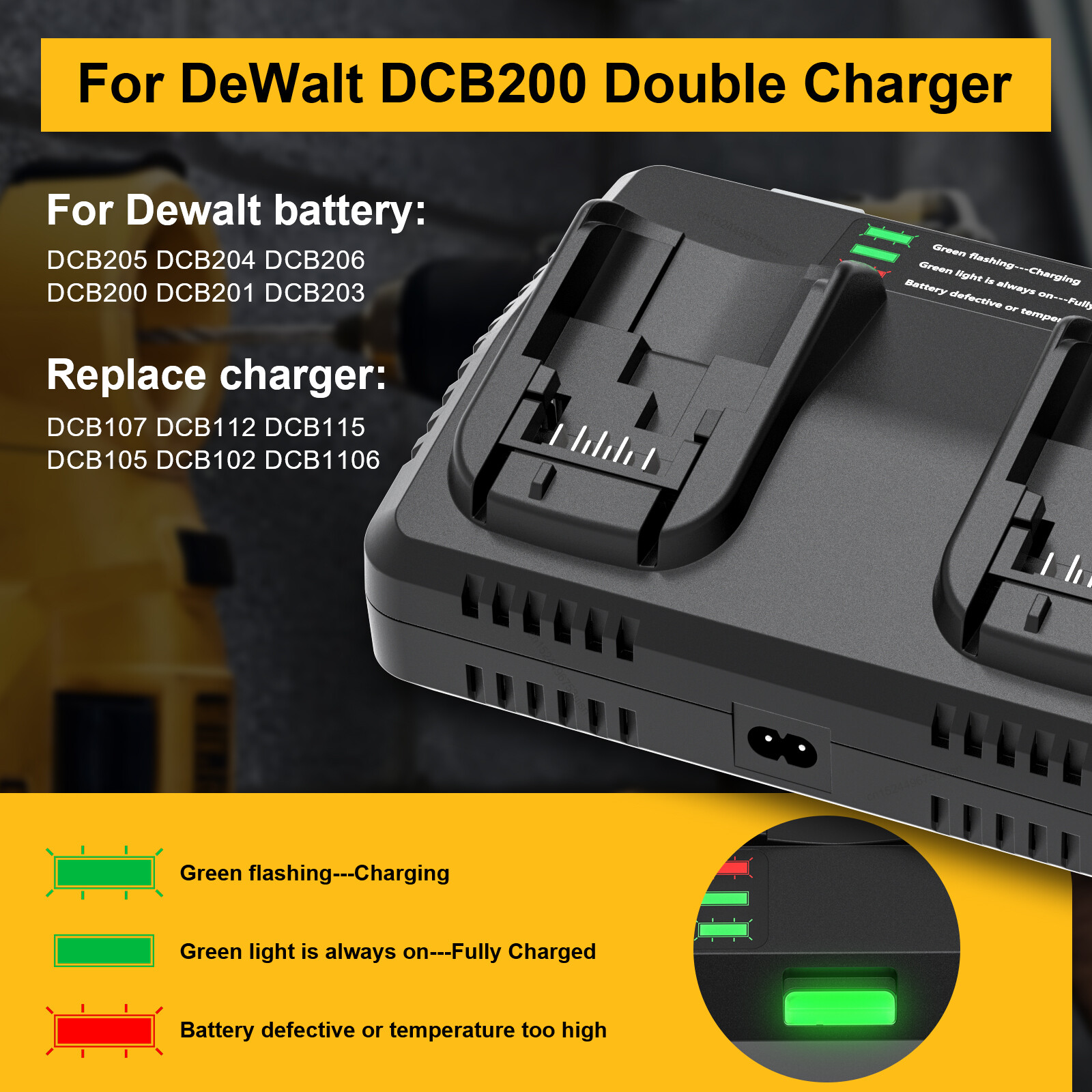 For DEWALT DCB102 Fast Battery Charger 12V/20V Lithium DCB200-2 Replacement NEW