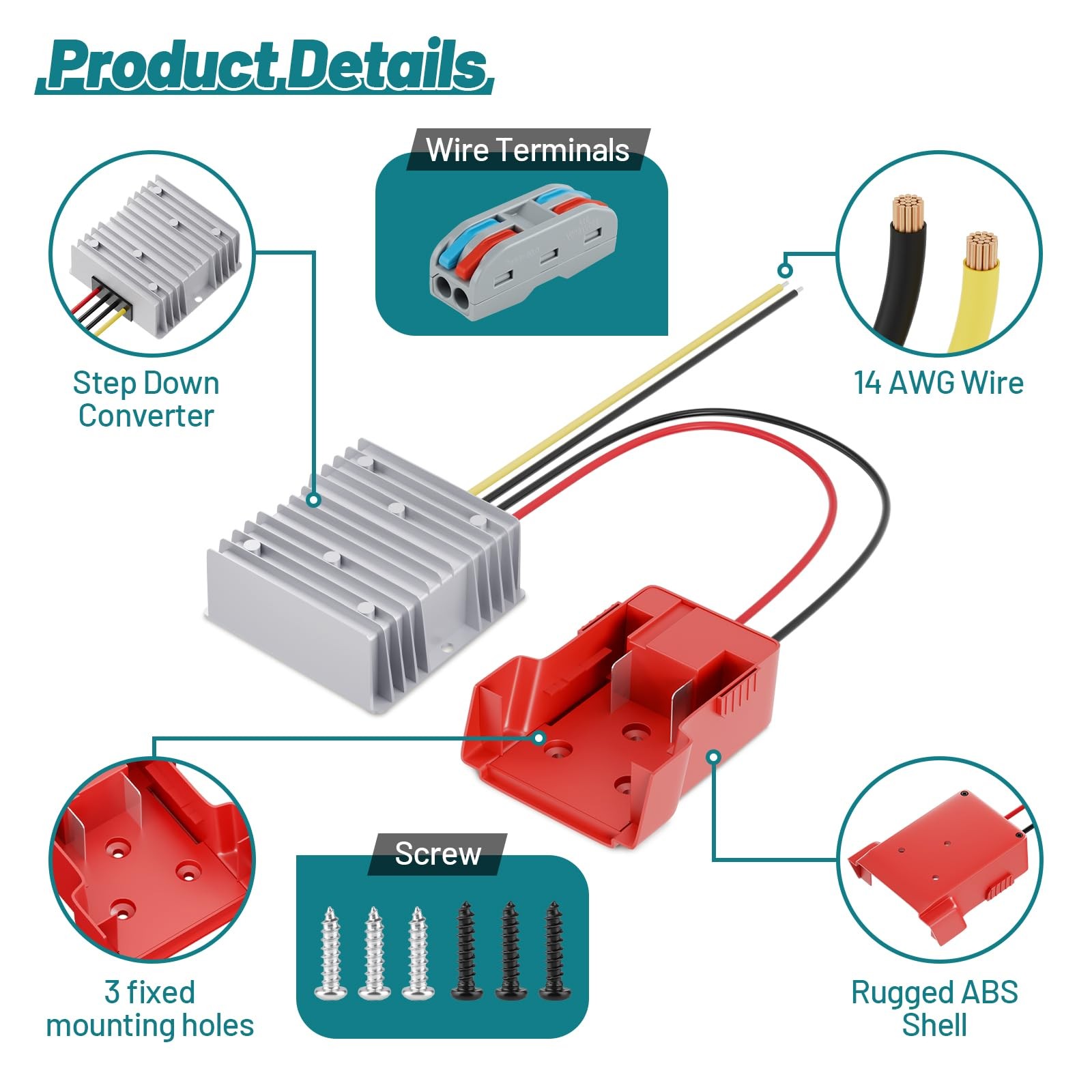 18V to 12V Step-Down Converter for Milwaukee M18 Battery Adapter, DC red