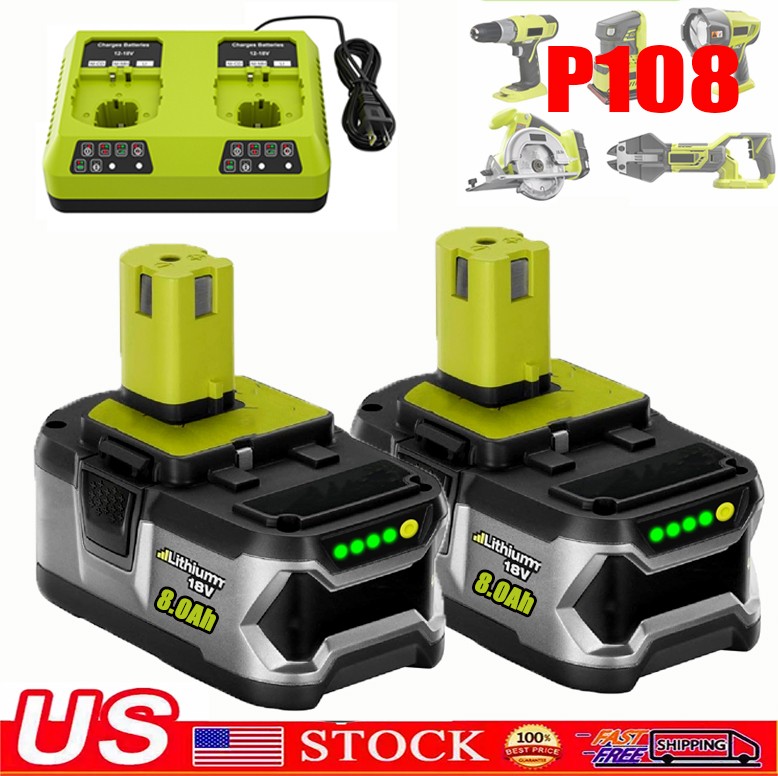 For RYOBI 18V Battery 12Ah P108 High Capacity Lithium-ion Battery/Charger NEW