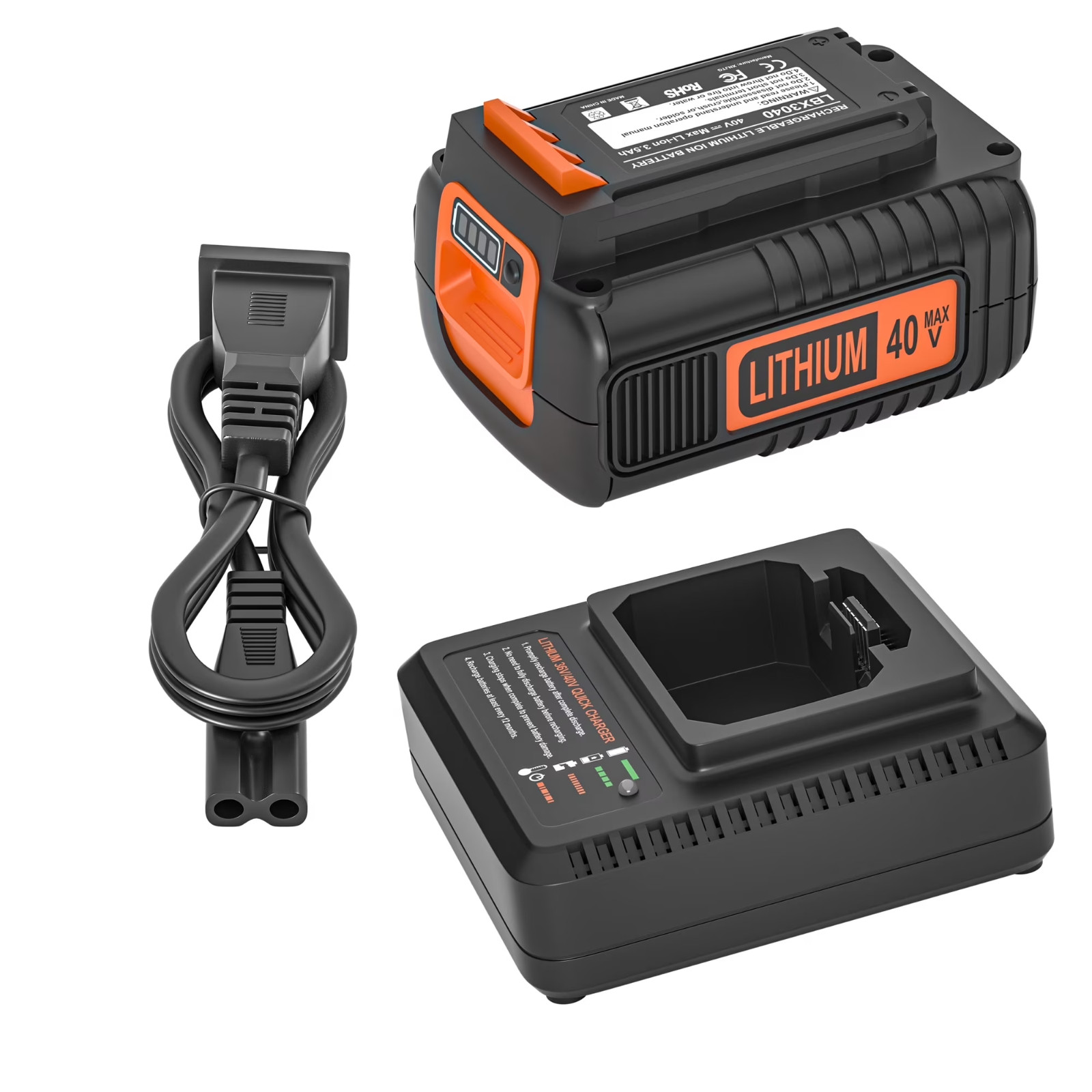 40V Max Replacement Battery & Fast Charger for Black & Decker LBX2040/LBXR36