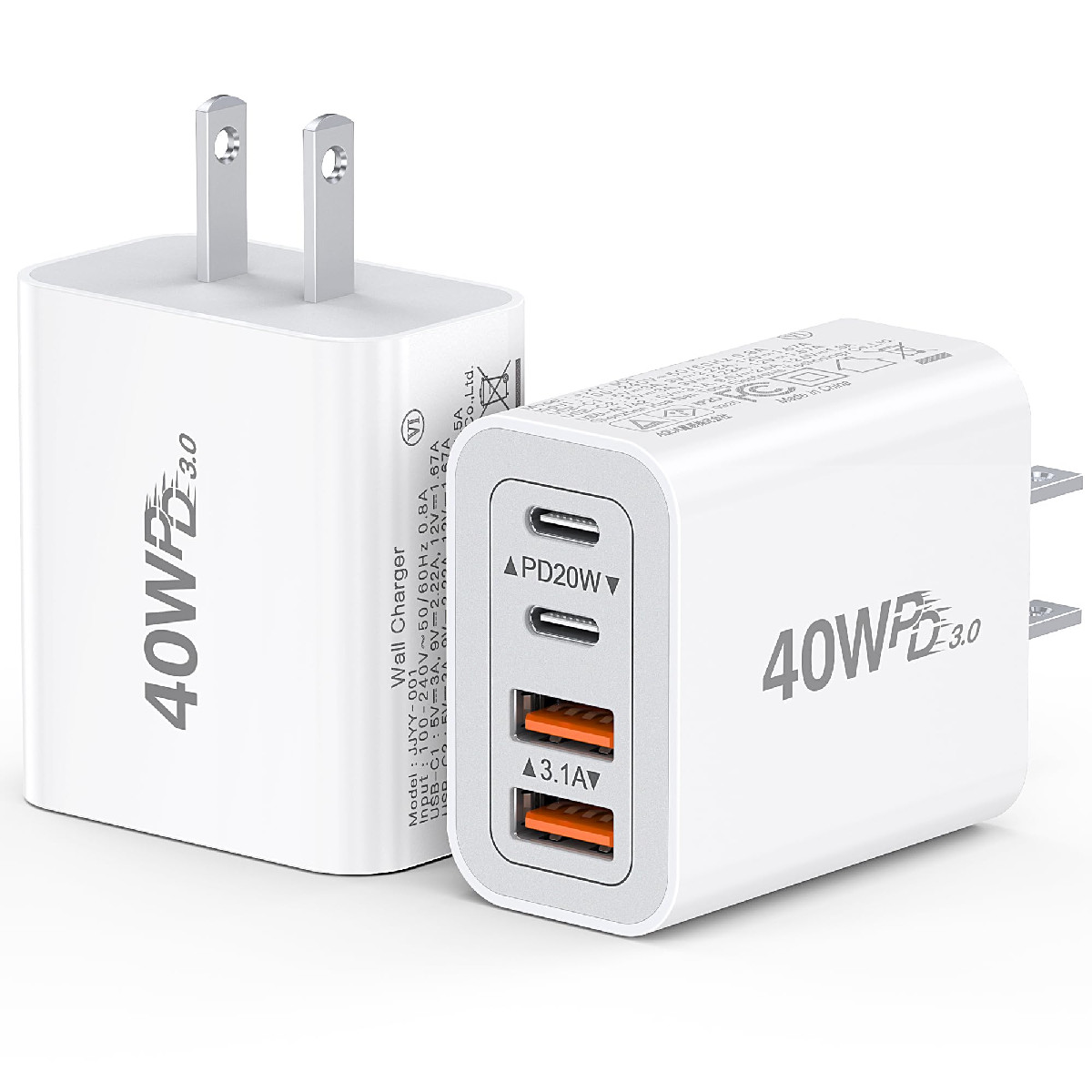 Dulums 2-Pack 40W Usb C Charger Cube Wall Plug Charging Block 4-Port Pdqc Power