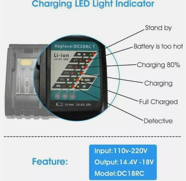For Makita DC18RC 18V LXT Lithium‑Ion Rapid Optimum Battery Charger BL1830 1860