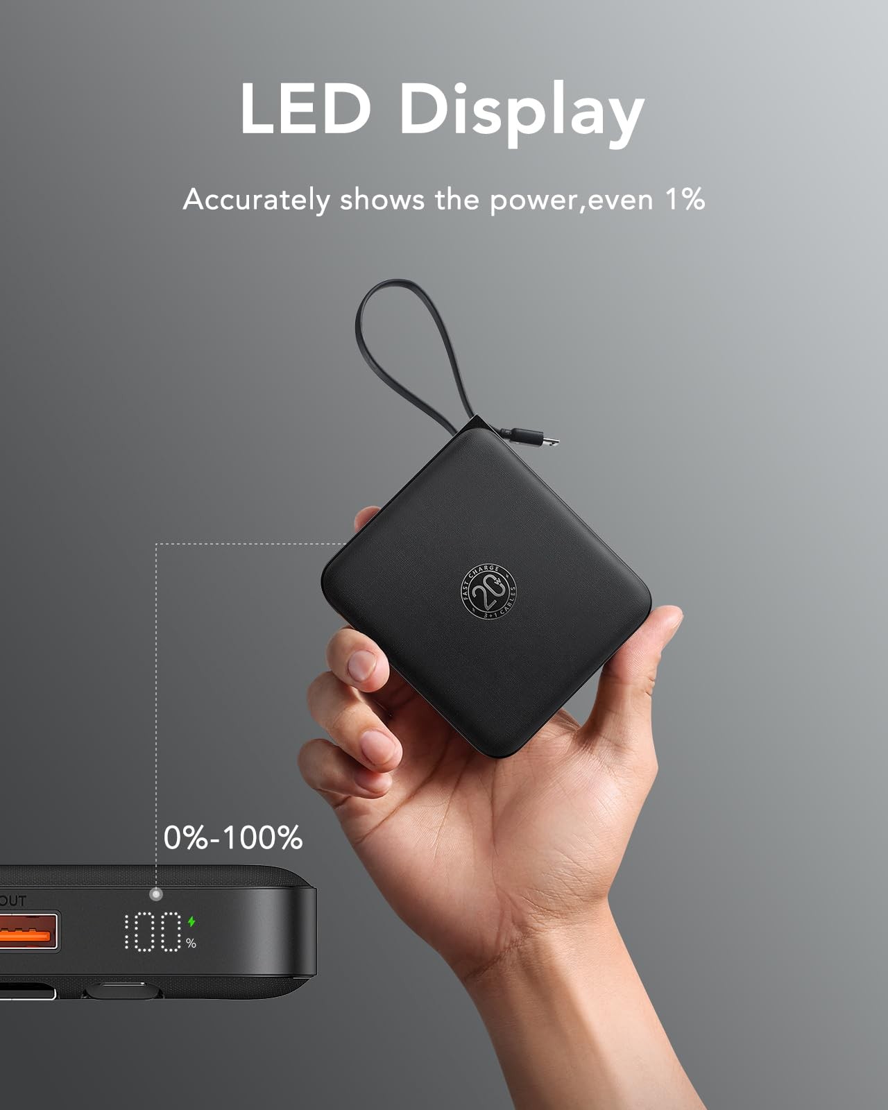 Vrurc Portable Charger Built-In Cable 10000Mah 22.5W Charging Usb C Battery